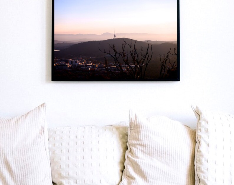 Black Mountain Sunset \u2022 Fine Photography Print \u2022 Wall Art Photo \u2022 Telstra Tower \u2022 Canberra Australia \u2022 Bush Capital ACT \u2022 Pale Dusty Pink