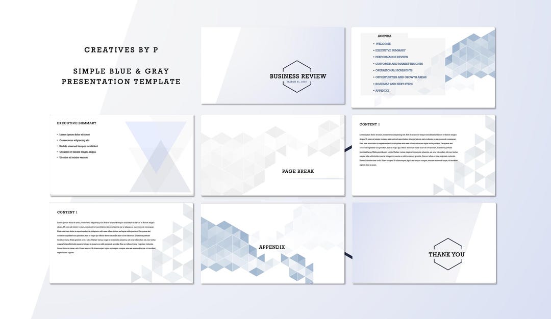 Simple Blue and Gray Powerpoint Template for Business Review - Etsy