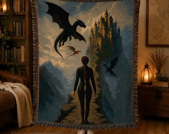 Empyrean Inspired Woven Blanket | Violet & Dragons Fantasy Throw | Basgiath Reader Gift | Cozy Dragon Rider Decor