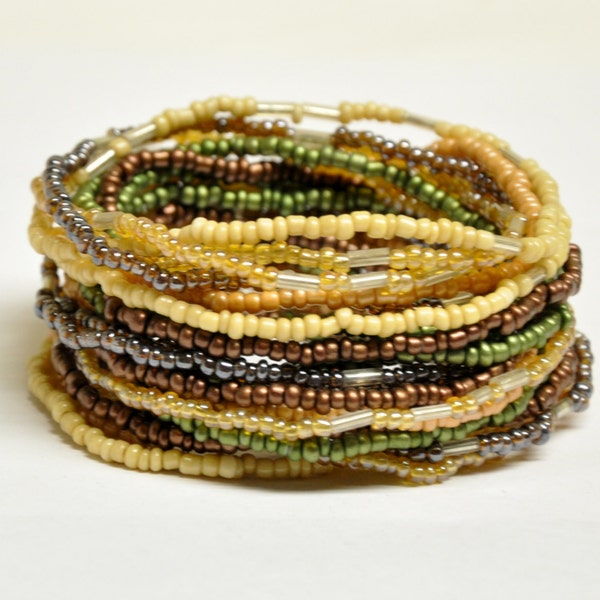 Brown Copper Olive Ochre seed bead bracelet Set of 20 stretch bracelets 2mm seed beads Statement bracelet Bridesmaids Bridal Teen Favor Girl