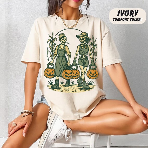 Halloween Fitness Tee: Pumpkin Kettlebell Farmers Carry - Comfort Colors