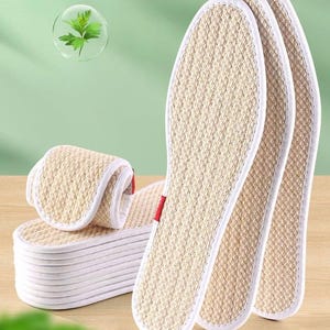 男女兼用、手作りの洗える靴用インソール／通気性の良いリネンインソール／吸汗性／抗菌・消臭効果／柔らかく厚みのあるクッション