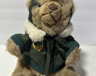 Vintage 1988 Summit Collection Pilot Teddy Bear Aviator Plush Bomber Jacket Stuffed Bear Aviation Collectible Decor Gift