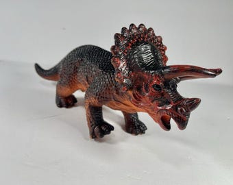 Vintage Triceratops Dinosaur Action Figure  Red & Black  11" Long  Rare Color