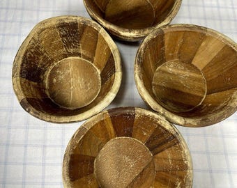 Set of 4 Lipper International Woven Wood Salad Bowls 6" Made in Thailand Vintage