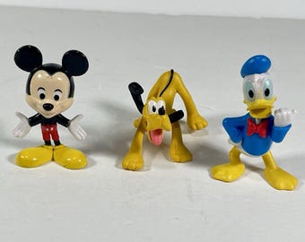 Vintage Disney Mickey Mouse Donald Duck Pluto Figurine Lot PVC Cake Toppers Licensed Disney Character Figures Collectible Toy Set
