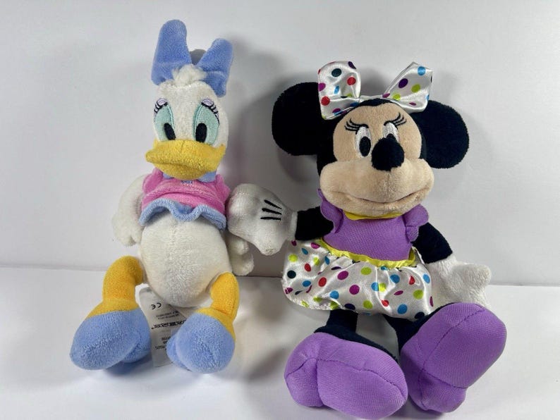 Disney Plush Lot Daisy Duck & Minnie Mouse Birthday Polka Dot 9-10” Stuffed Animals Set Kids Gift Disney Toys Cute Soft image 1
