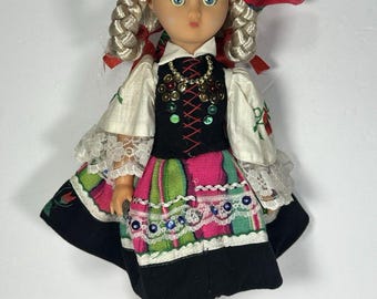 Vintage Polish Folk Doll 18", Traditional Łowicz Costume, Sleepy Eyes Blonde Hair, Collectible International Doll, Heritage Gift