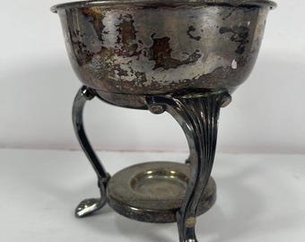 Vintage Silverplate Chafing Dish Stand & Bowl | Ornate Claw Foot Serving Piece | Antique Style Silver Plate Decor | Rustic Patina