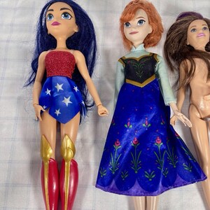 Mixed Doll Lot of 4 Barbie Disney Frozen Anna DC Super Hero Girls Wonder Woman Mattel Fashion Dolls Toy Bundle image 2