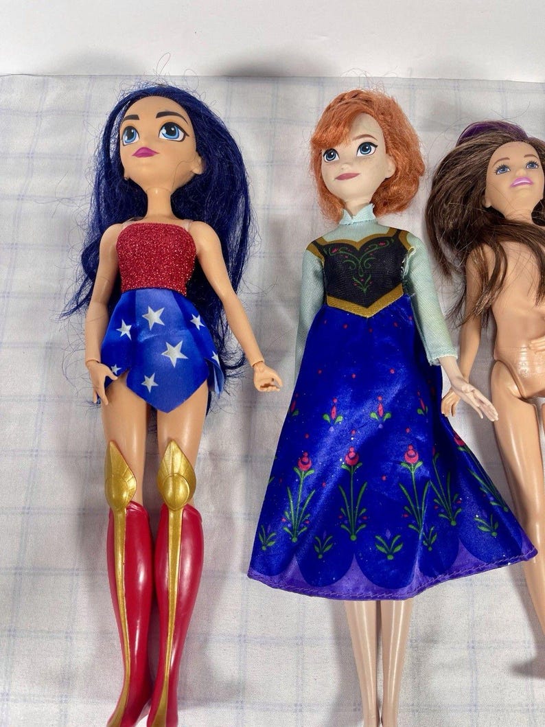 Mixed Doll Lot of 4 Barbie Disney Frozen Anna DC Super Hero Girls Wonder Woman Mattel Fashion Dolls Toy Bundle image 2