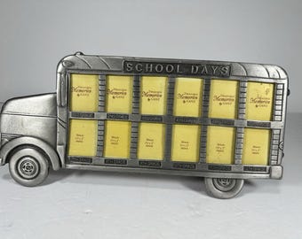 Ganz School Bus K-12 Photo Frame Pewter Finish Multi Picture Frame School Days Graduation Keepsake First Day of School Decor
