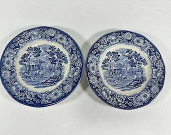 Vintage Liberty Blue Monticello Bread Butter Plates Set of 2 Staffordshire England Blue Transferware Ironstone 6 Inch