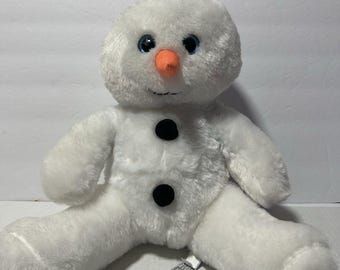 Vintage 2001 Bear Factory Snowman Plush Stuffed Animal Christmas Holiday Decor Blue Eyes Carrot Nose