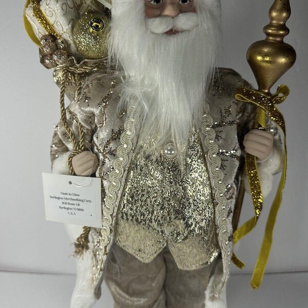 Figura de Papá Noel dorada champán de 45 cm / Elegante decoración de Papá Noel plateada / Exhibición de mesa para repisa navideña de País de las Maravillas Invernal