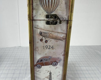 Vintage Paris Wine Bottle Box, Eiffel Tower Wooden Wine Gift Case, Single Bottle Carrier, French Travel Decor, Rustic Wine Holder, Gift Box