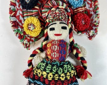 Vintage Handwoven Yarn Folk Art Doll - Colorful Latin American Textile Art 13"