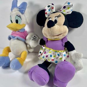 Disney Plush Lot Daisy Duck & Minnie Mouse Birthday Polka Dot 9-10” Stuffed Animals Set Kids Gift Disney Toys Cute Soft image 3