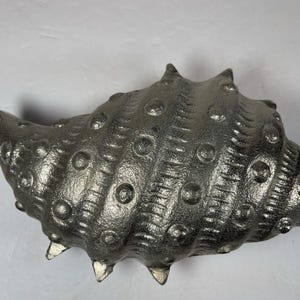 Large Cast Aluminum Conch Shell Figurine Silver Nautical Coastal Decor Beach House Sculpture Metal Seashell Statue Modern Ocean Decor 10 Inc