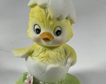 Vintage Lefton China Chick in Egg Figurine #547 Hand Painted Japan Easter Decor Yellow Chick Porcelain Collectible Spring Nursery Display