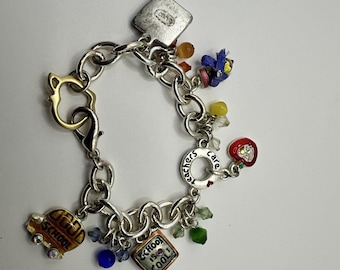 Vintage Teacher Charm Bracelet Apple School Bus Books Pencil Enamel Bracelet Gift for Teacher Librarian School Jewelry