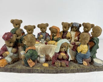 Rare Vintage Teddy Bear Last Supper Figurine | Whimsical Religious Resin Statue | Christian Bear Collectible | Biblical Tabletop Decor