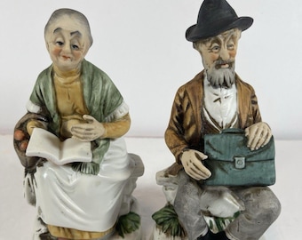 Sweet Vintage "Grandpa & Grandma" Porcelain Figurine - Old Couple on Bench - MCM