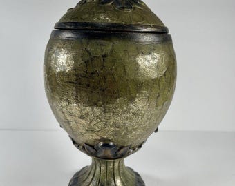 Vintage Carved Wood Urn Jar with Lid Gold Gilt Finish Made in Philippines Decorative Ginger Jar Rustic Home Decor