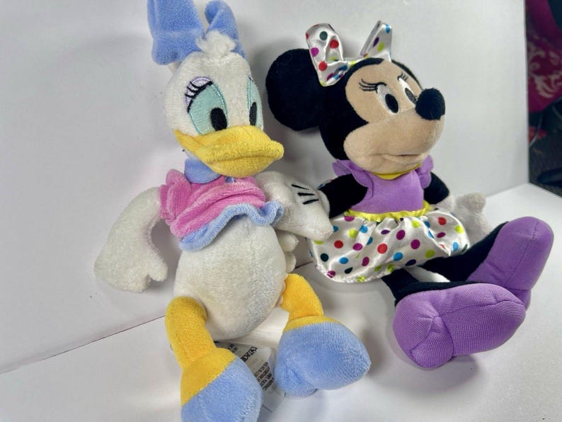 Disney Plush Lot Daisy Duck & Minnie Mouse Birthday Polka Dot 9-10” Stuffed Animals Set Kids Gift Disney Toys Cute Soft image 2