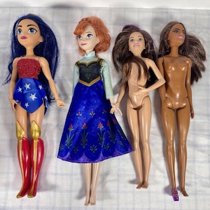 Mixed Doll Lot of 4 Barbie Disney Frozen Anna DC Super Hero Girls Wonder Woman Mattel Fashion Dolls Toy Bundle image 1