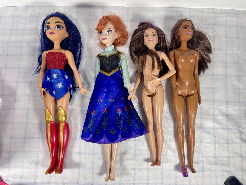 Mixed Doll Lot of 4 Barbie Disney Frozen Anna DC Super Hero Girls Wonder Woman Mattel Fashion Dolls Toy Bundle image 1