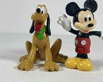 Vintage Disney Mickey Mouse & Pluto PVC Figure Lot, 1990s Disneyana Collectibles, Mini Character Figurines, Cake Topper Set, Retro Toy Displ