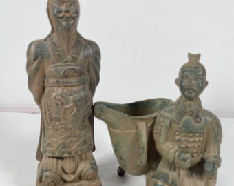 Vintage Chinese Terracotta Warrior Statues Set | Qin Dynasty General & Kneeling Archer Figurines | Asian Decor | Xi’an Army Replica Collecti