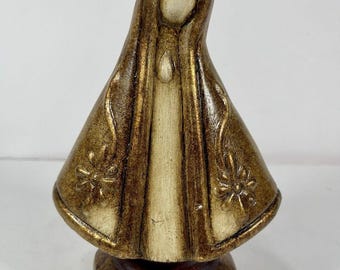 Our Lady of Aparecida Figurine Gold Cream Religious Statue Modern Catholic Decor Nossa Senhora Aparecida Brazil Saint Sculpture 7.5”