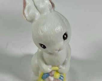 Vintage Hallmark Easter Bunny Figurine 1982 Porcelain Rabbit with Basket Eggs Taiwan Spring Decor Miniature Collectible