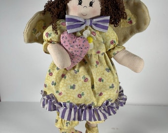 Vintage Handmade Angel Doll 18 Inch Cloth Rag Doll Country Cottage Decor Floral Dress Shelf Sitter Folk Art Angel Primitive Home Decor