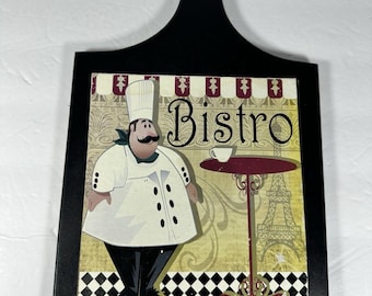 Vintage Bistro Fat Chef Kitchen Wall Decor – Paris Cafe Sign – 12” Wood Plaque