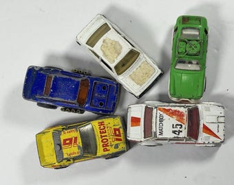 Vintage Matchbox Car Lot of 5 Porsche 911 Rally Fiat Abarth Ford Escort RS2000 Diecast Cars Lesney Superfast Toy Collection