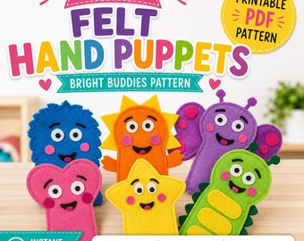 Felt Hand Puppet Pattern | Bright Buddies Craft, Kids Activity (Digital Download)