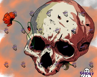 Skull with Flower -Original Art - Hand Drawn