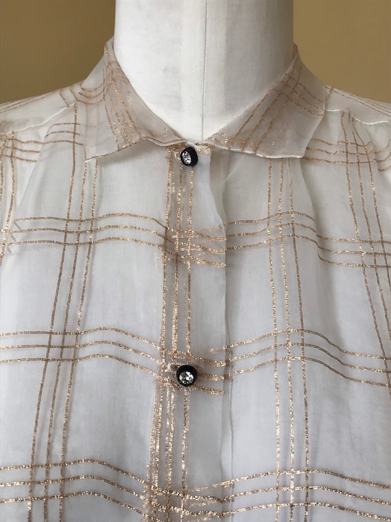 Stunning Sheer, Lurex Grid, Puff Sleeve Blouse