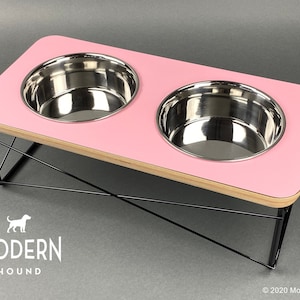 Mid Century Modern Elevated Dog Bowl Stand – Baltic Birch, Stainless Steel