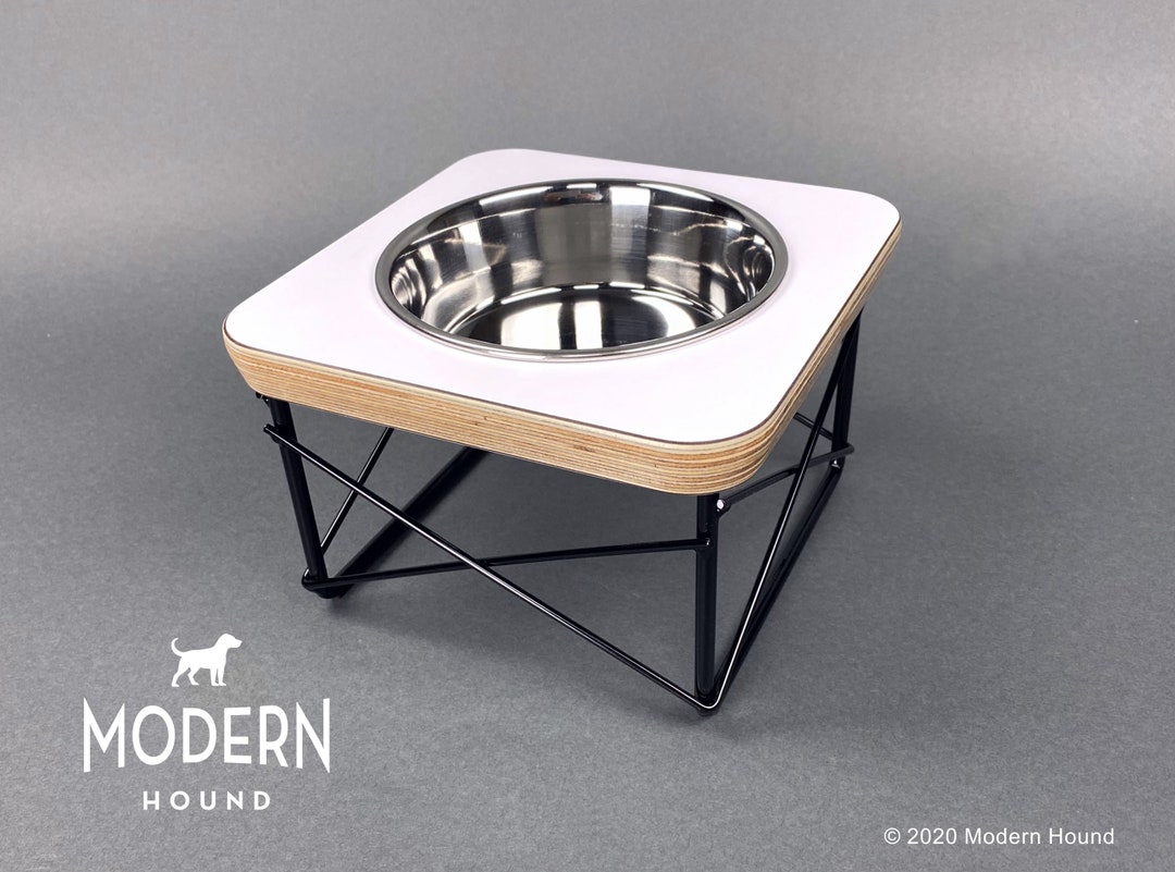 Mid-century Modern Elevated Pet Feeder – Single Stainless Steel Bowl - Etsy