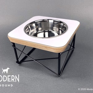 Mid Century Modern Elevated Pet Feeder – Stainless Steel Bowl, Eames Inspired