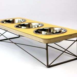 Triple Bowl Modern Pet Feeder Dog Bowl or Cat Bowl Elevated Feeder Mid Century Modern Design Eames Inspired, Pet Feeder, Feeding Station image 4