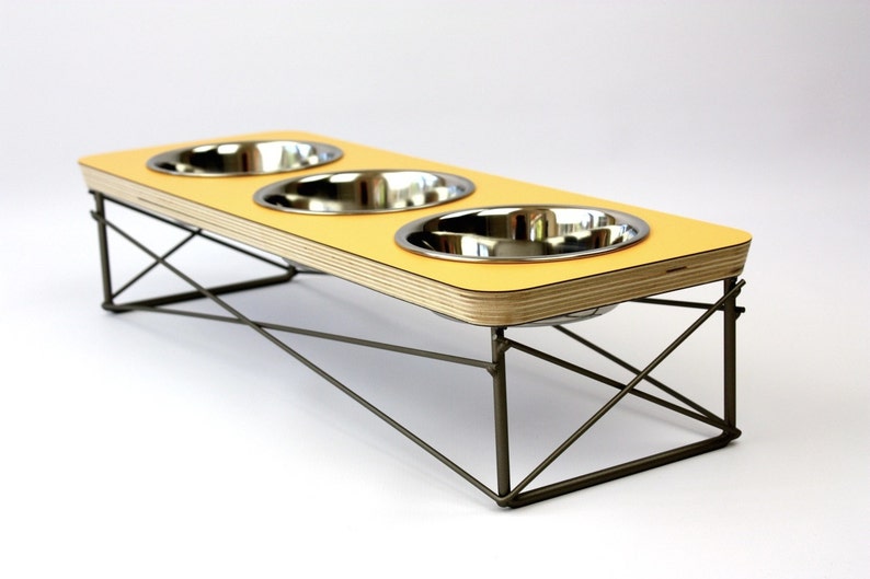 Triple Bowl Modern Pet Feeder Dog Bowl or Cat Bowl Elevated Feeder Mid Century Modern Design Eames Inspired, Pet Feeder, Feeding Station image 4