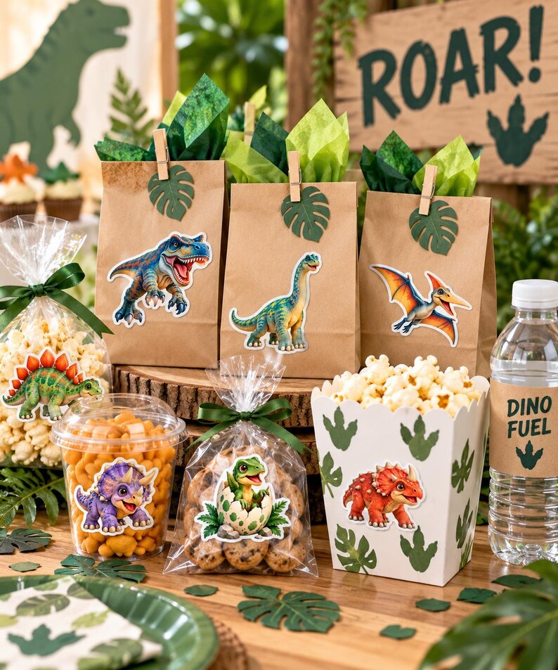 Popcorn Thinking Box Dinosaur Printable Stickers | Birthday Party Favor Stickers - Etsy