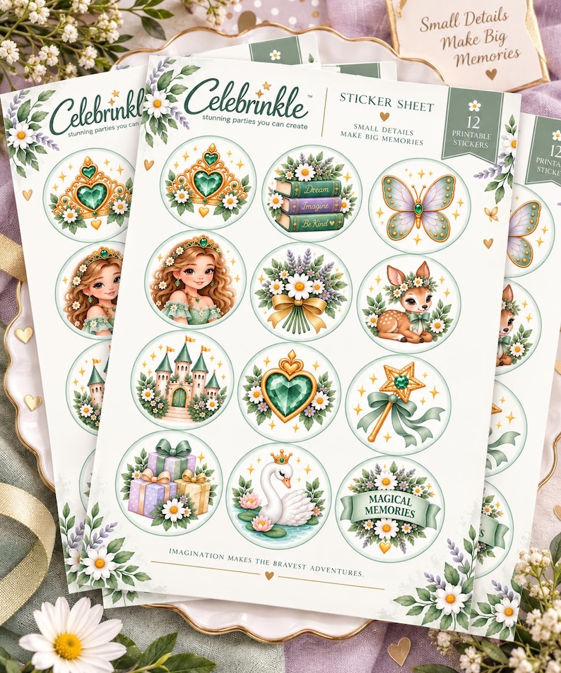 Small Princess Sticker Princess Enchanted Castle Printable Stickers | Birthday Party Favor ...