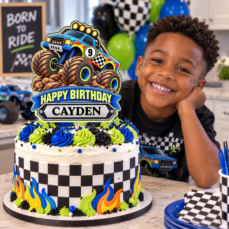 Monster Truck Layered Cake Topper | Printable Decorations + Cupcake ...
