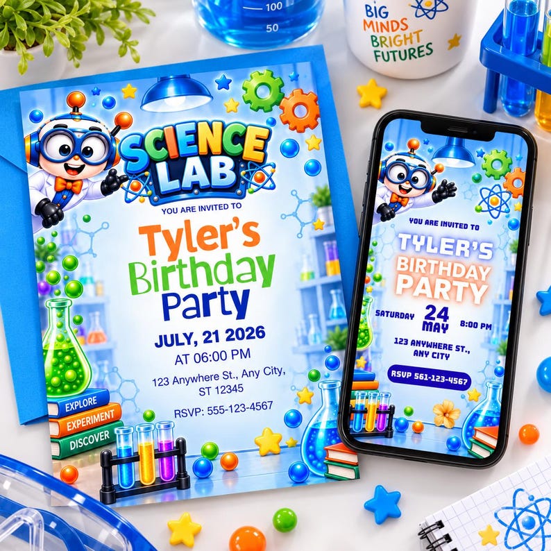 Science Lab Birthday | Customizable | Printable | Mobil Invites - Etsy